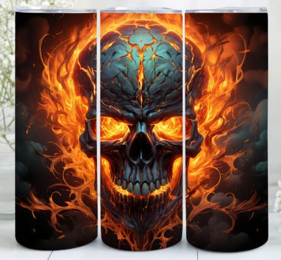 Skull on Fire - 20 oz Skinny Tumbler